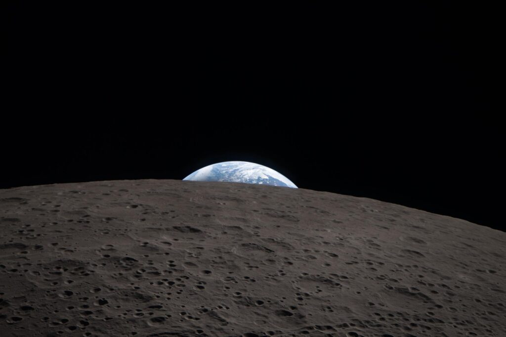 Echoing the iconic Earthrise photo captured by the Apollo 8 astronauts in 1968, during the lunar flyby, the Artemis II crew captured a shot of Earthset as they passed behind the Moon’s far side. It is one of many photos taken during the seven-hour lunar flyby by the Artemis II crew on the Orion spacecraft. Credit: NASA